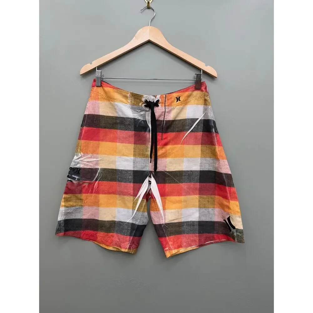 Hurley Phantom Plaid Board Shorts Mens 30 Surf Swim Beach Performance